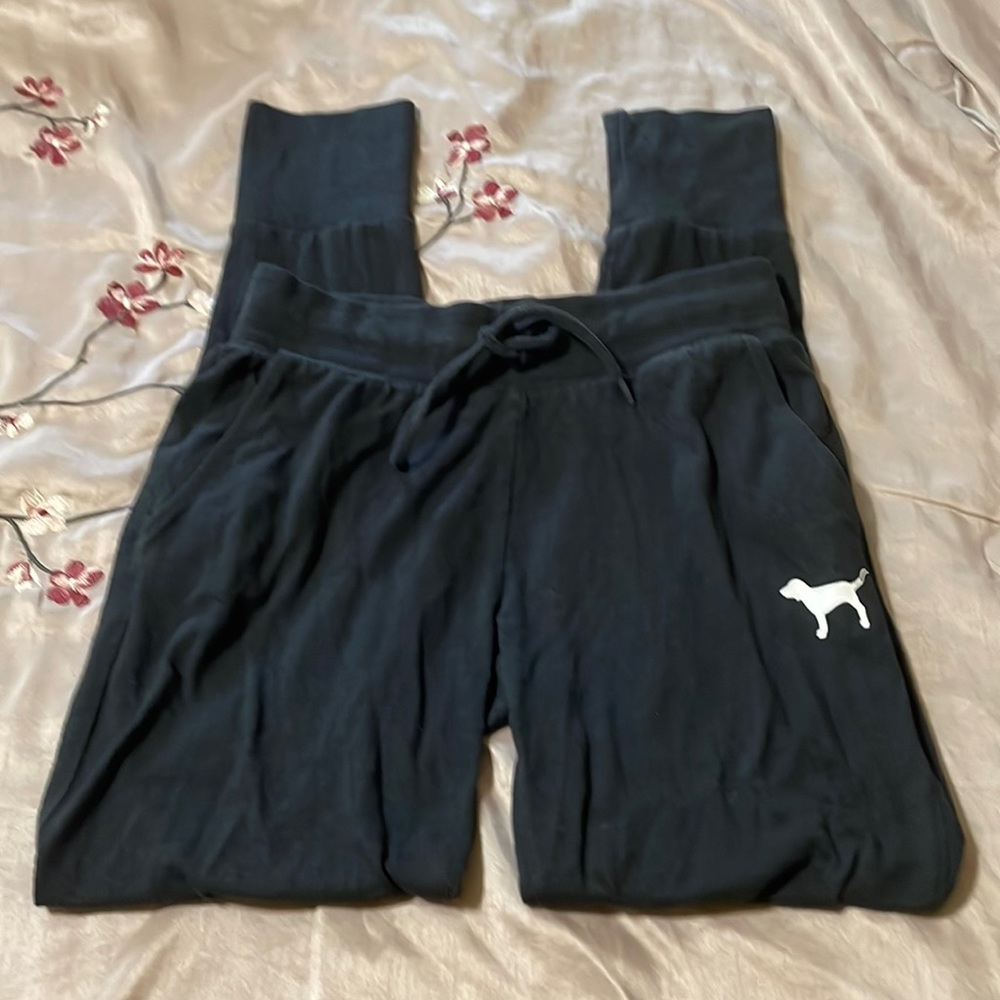 Pink Victoria’s Secret Black drawstring Joggers Size xs
